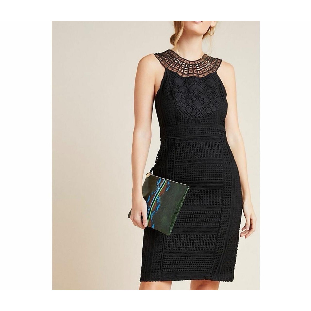NWOT Anthropologie Dylan Sheath Dress Women's Size 10 Black Floral Lace Halter